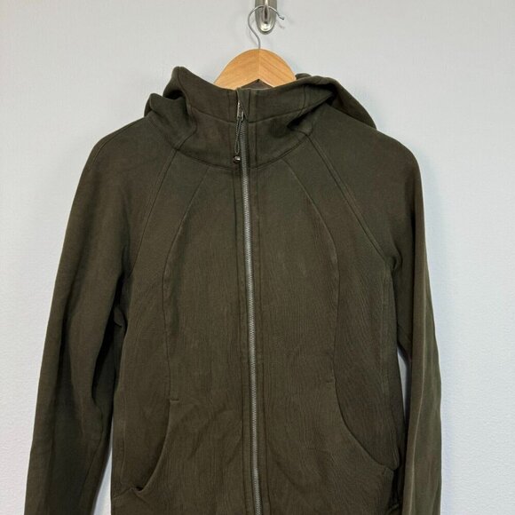 Lululemon‎ Scuba Hoodie Light Cotton Fleece Long Sleeve Full Zip Dark Olive Sz 8 - Picture 2 of 10